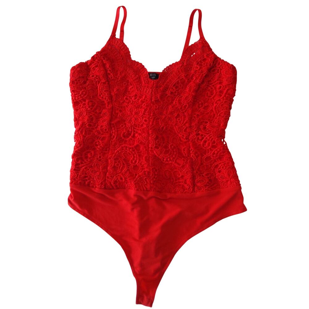 Iris romantic red lace cami bodysuit size L coquette thong party date siren